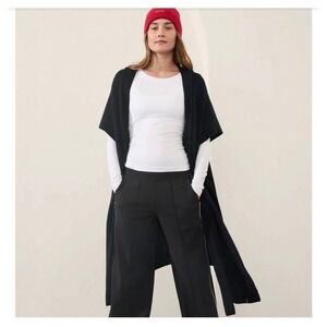 Athleta Daydream Knit Wrap Black 100% Wool Hooded Cardigan One Size NWT